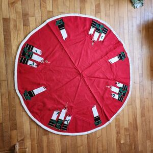 51" VTG Felt Tree Skirt Red White Fringe Candles Holly Christmas Holiday MCM Y2K